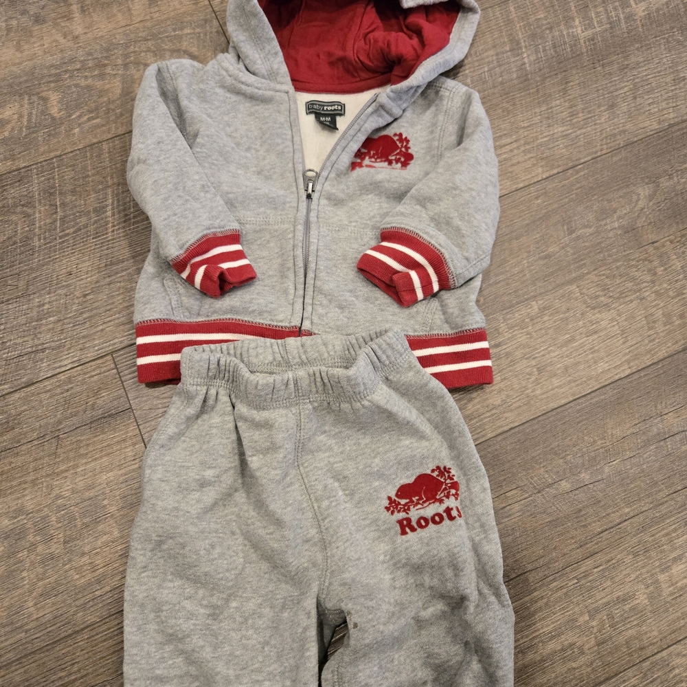 Roots Kids Gray and Red Sweatpants Set